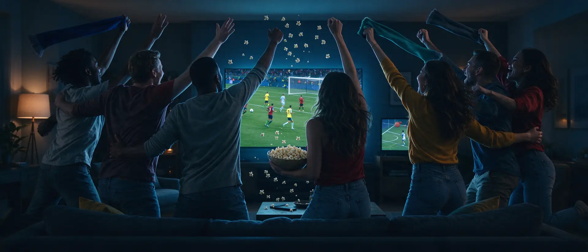A family relaxing on the sofa in front of the TV after setting up ZorbaIPTV on their streaming stick